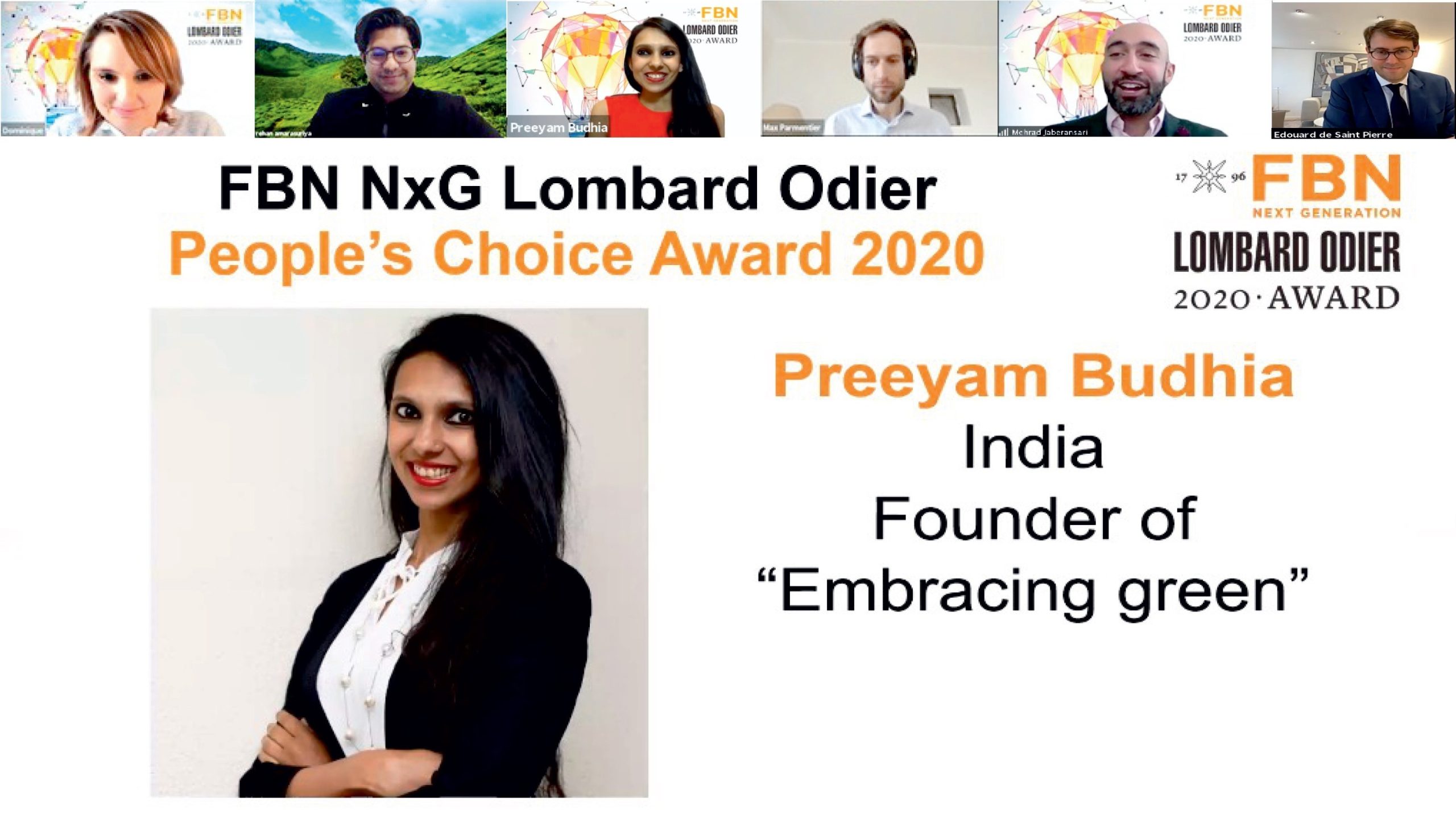 Preeyam Budhia Wins FBN Next Gen Lombard Odier People’s Choice Award 2020